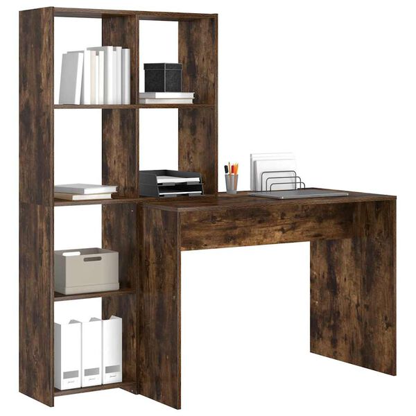 vidaXL Desk with Shelf Smoked Oak 138.5 x 55 x 143 cm Engineered Wood