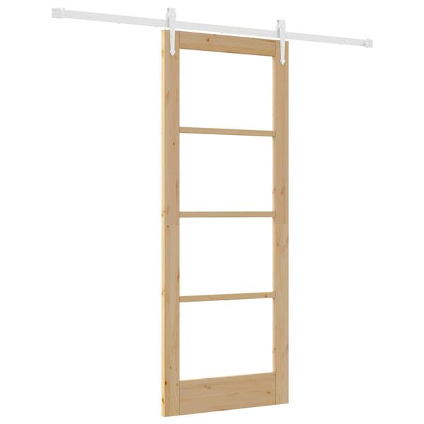 vidaXL Sliding Door Natural 78 x 202 cm Solid Pine Wood and Glass