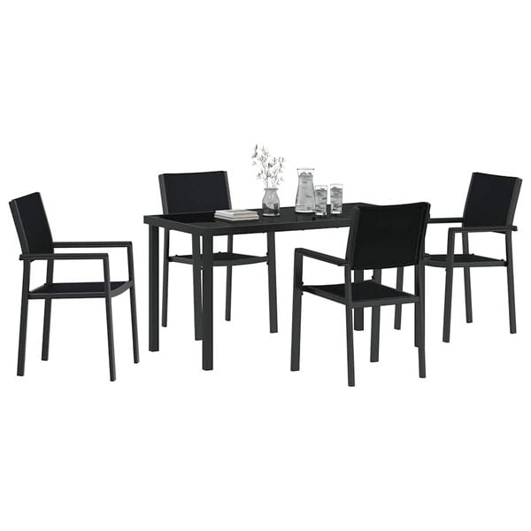 vidaXL Garden Dining Set 5 pcs Black Powder-Coated Steel