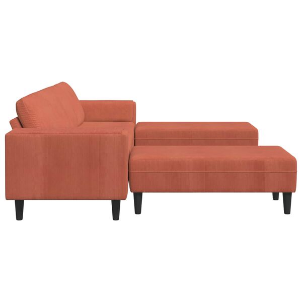 vidaXL Sofa with Cushion Red Orange 250 x 188 x 76 cm Corduroy Fabric