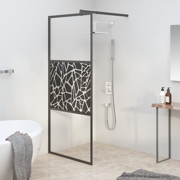 vidaXL Walk-in Shower Wall 90x195cm ESG Glass with Stone Design Black