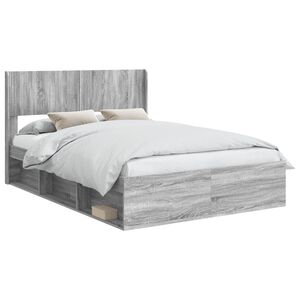 vidaXL Bed Frame with Storage and Headboard Grey Sonoma 150 x 200 cm