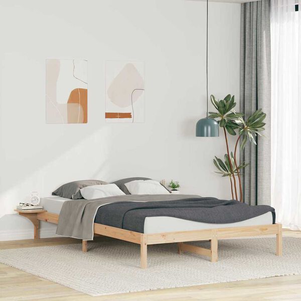 vidaXL Bed Frame with Side Tables Natural 160 x 210 cm Solid Pine Wood