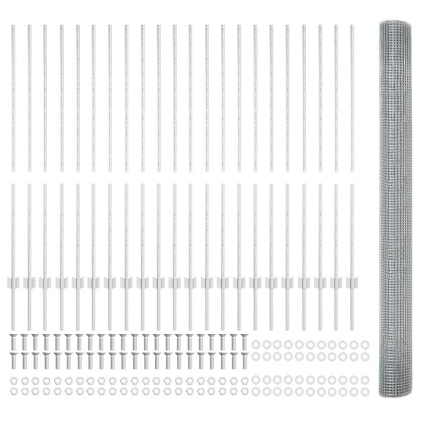 vidaXL Fence with Post Silver 1.4 x 50 m Steel