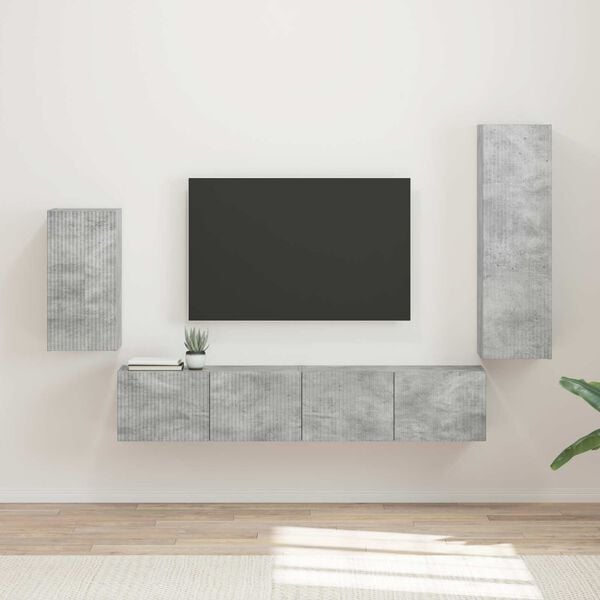 vidaXL TV Cabinet Set Wall-mounted 4 pcs Concrete Grey Engineered Wood