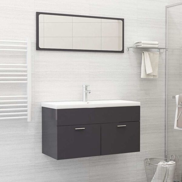 vidaXL 2 Piece Bathroom Furniture Set High Gloss Grey Engineered Wood