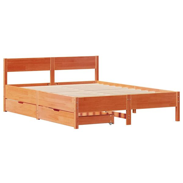 vidaXL Bed Frame without Mattress Wax Brown 140x190 cm Solid Wood Pine