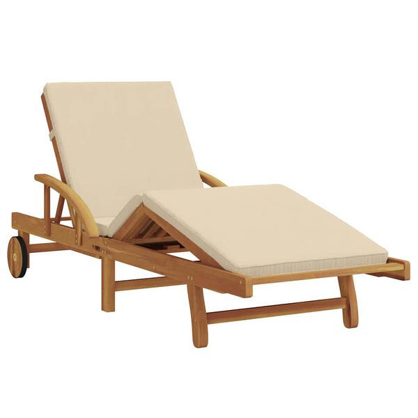 vidaXL Sun Lounger Reclining Beige 200 x 67 x 84 cm Solid Acacia Wood