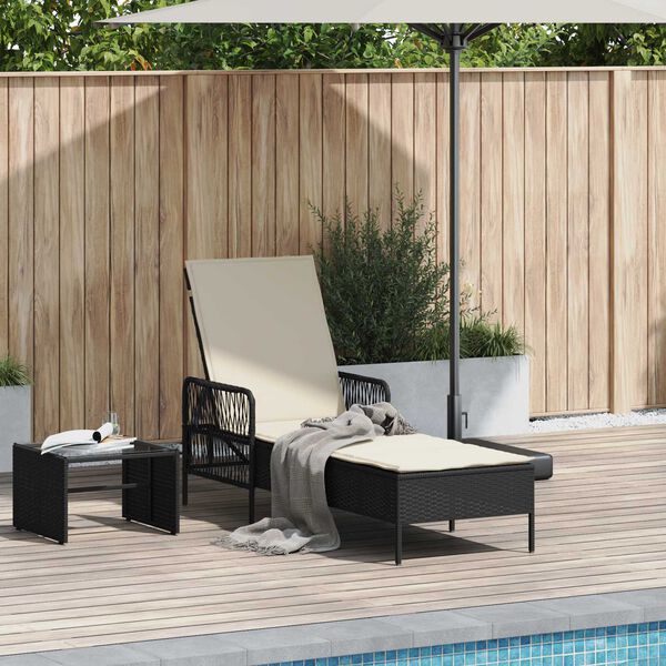vidaXL Sun lounger Reclining Black 157 x 55 x 92cm Poly Rattan