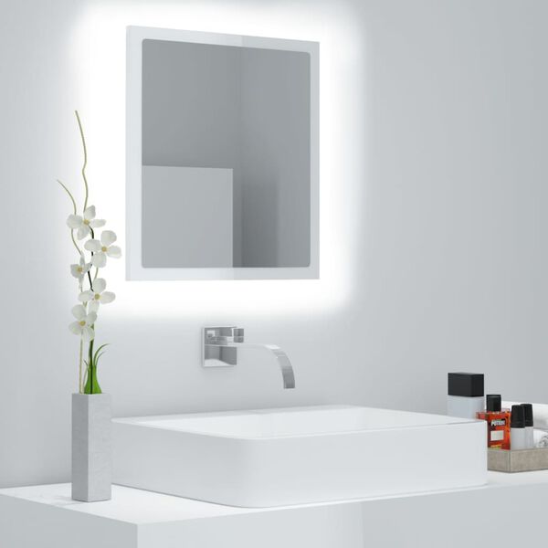 vidaXL LED Bathroom Mirror High Gloss White 40x8.5x37 cm Acrylic