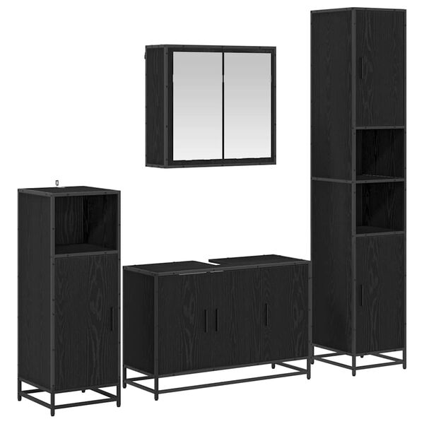 vidaXL Bathroom Furniture Set 4 pcs Black Oak Engineered Wood