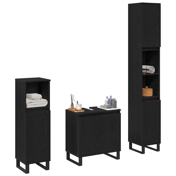 vidaXL Bathroom Furniture Set Wall-mounted with Door 3 pcs Black Oak
