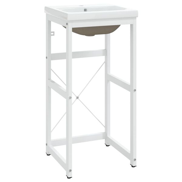 vidaXL Bathroom Washbasin Frame with Built-in Basin White Iron