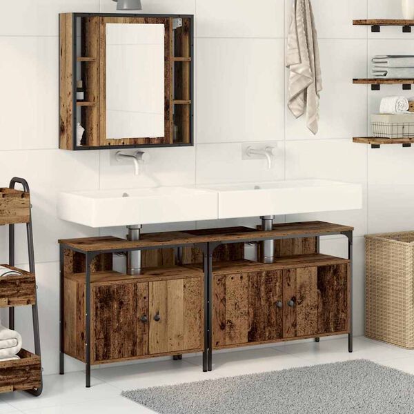 vidaXL Bathroom Vanity Units with Shelf 3 pcs Brown Engineered wood