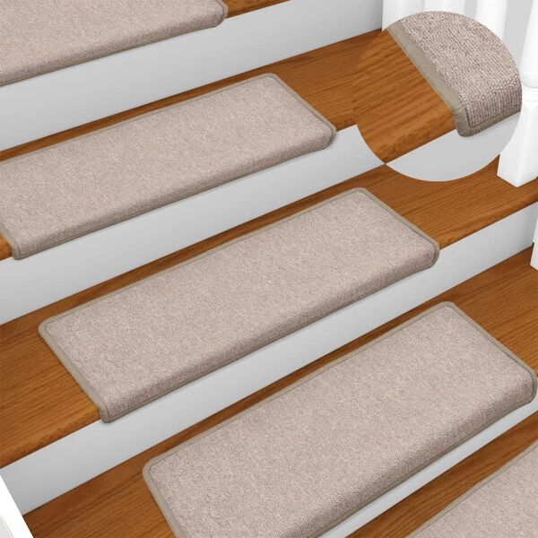vidaXL Stair Mats 15 pcs 65x21x4 cm Taupe Rectangular Edge