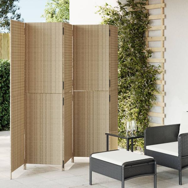 vidaXL Room Divider 5 Panels Beige Poly Rattan