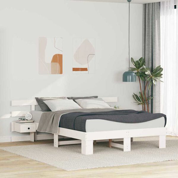 vidaXL Bed Frame with Headboard White 150 x 200 cm Solid Pine Wood