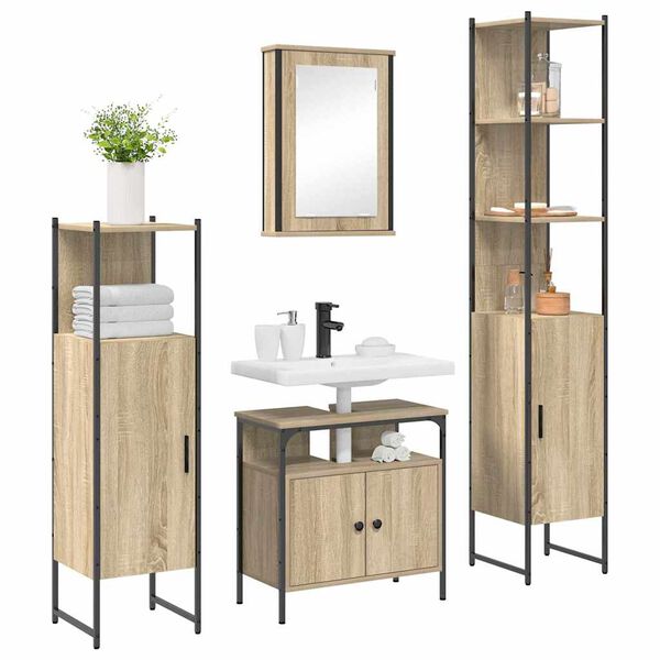vidaXL Bathroom Furniture Set 4 pcs Sonoma Oak Engineered Wood