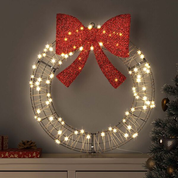vidaXL Wreath with 60 LEDs Warm white 75 cm Rattan
