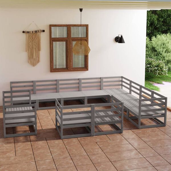 vidaXL 12 Piece Garden Lounge Set Grey Solid Pinewood