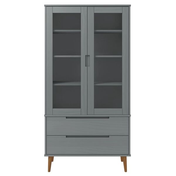 vidaXL Vitrine Cabinet MOLDE Grey 90x35x175 cm Solid Wood Pine