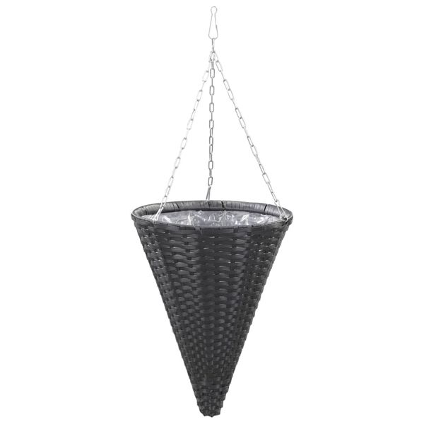vidaXL Hanging Flower Baskets 2 pcs Poly Rattan Black