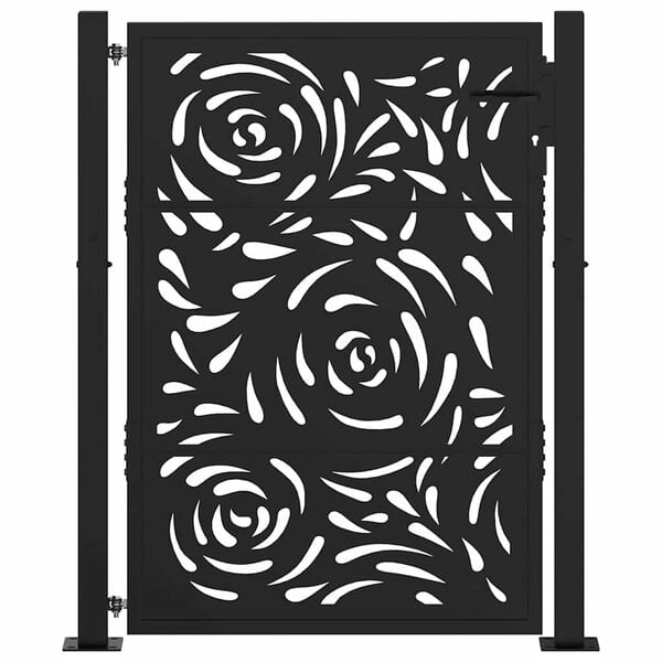 vidaXL Garden Gate Black 100x125 cm Steel Flame Design