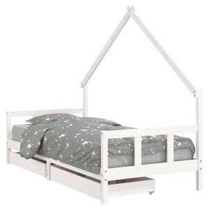 vidaXL Kids Bed Frame with Drawers White 90x190 cm Solid Wood Pine