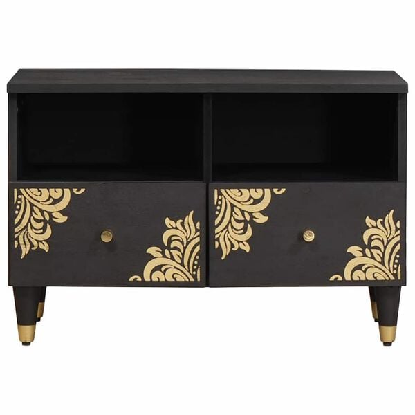 vidaXL TV Cabinet with Drawer Black 70 x 33 x 46 cm Solid Mango Wood