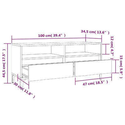 vidaXL TV Cabinet Smoked Oak 100x34.5x44.5 cm Engineered Wood
