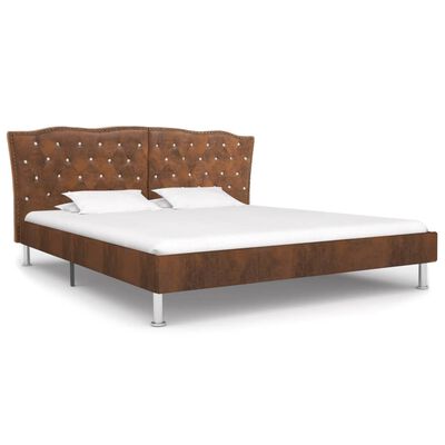 vidaXL Bed Frame Brown Faux Suede Leather 135x190 cm Double