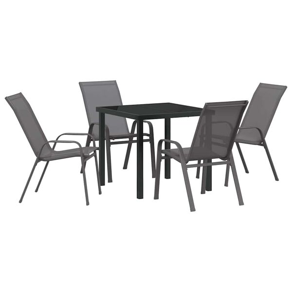 vidaXL Garden Dining Set 5 pcs Grey and Black Powder-coated Steel