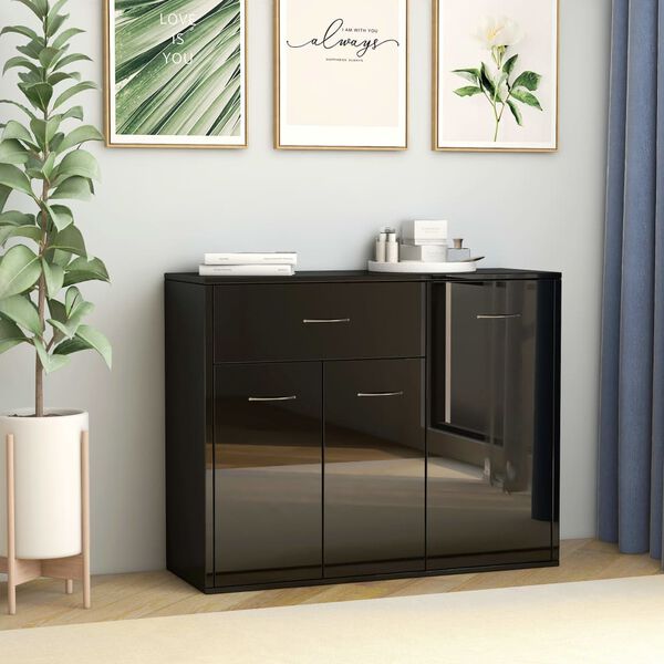 vidaXL Sideboard High Gloss Black 88x30x70 cm Engineered Wood