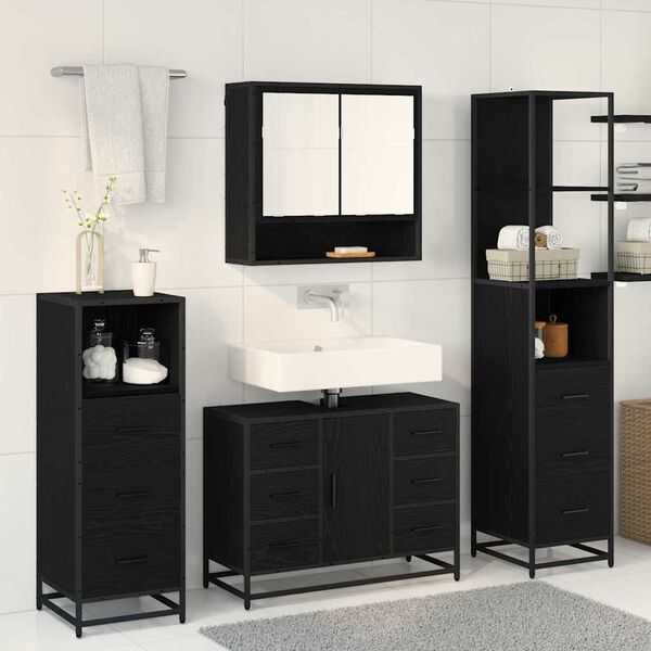 vidaXL Bathroom Furniture Set 3 pcs Black Oak Engineered Wood