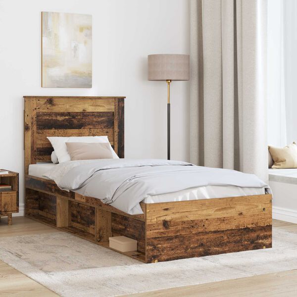 vidaXL Bed Frame with Headboard Old Wood 75 x 190 cm Solid Pine Wood