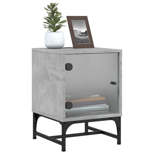 vidaXL Bedside Cabinet with Glass Door Concrete Grey 35x37x50 cm