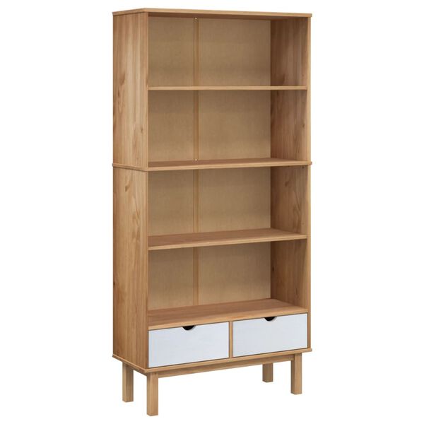 vidaXL Bookcase OTTA with 2 Drawers Brown and White Solid Wood Pine