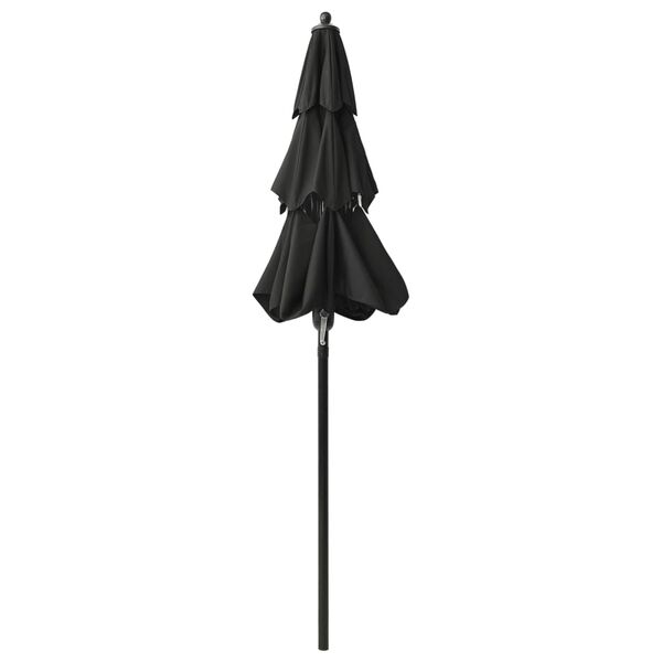 vidaXL 3-Tier Garden Parasol with Aluminium Pole Black 2 m