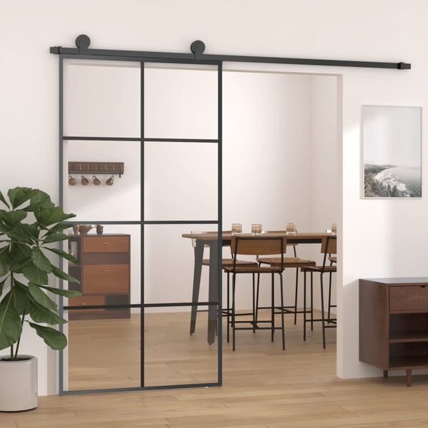 vidaXL Sliding Door Black 102.5x205 cm ESG Glass and Aluminium