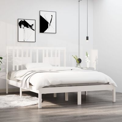 vidaXL Bed Frame White Solid Wood Pine 140x190 cm
