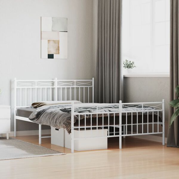 vidaXL Metal Bed Frame without Mattress with Footboard White 135x190cm