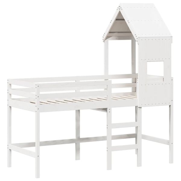 vidaXL Loft Bed with Ladder and Roof without Mattress White 90x190 cm Single