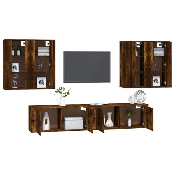 vidaXL 6 Piece TV Cabinet Set Smoked Oak Engineered Wood
