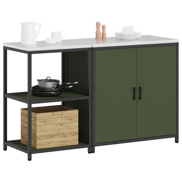 vidaXL Kitchen Storage Set 2 pcs Olive Green Cold-rolled Steel