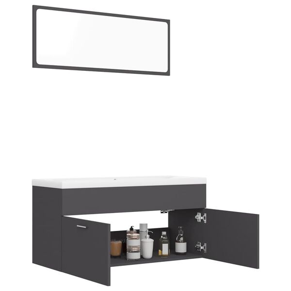 vidaXL Bathroom Furniture Set Grey Engineered Wood