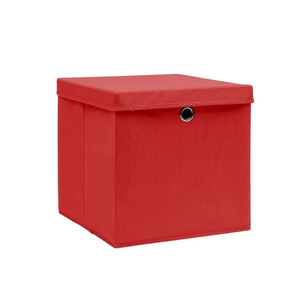 vidaXL Storage Boxes with Covers 10 pcs 28x28x28 cm Red