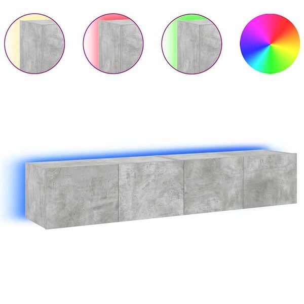 vidaXL TV Wall Cabinets with LED Lights 2 pcs Concrete Grey 80x35x31 cm