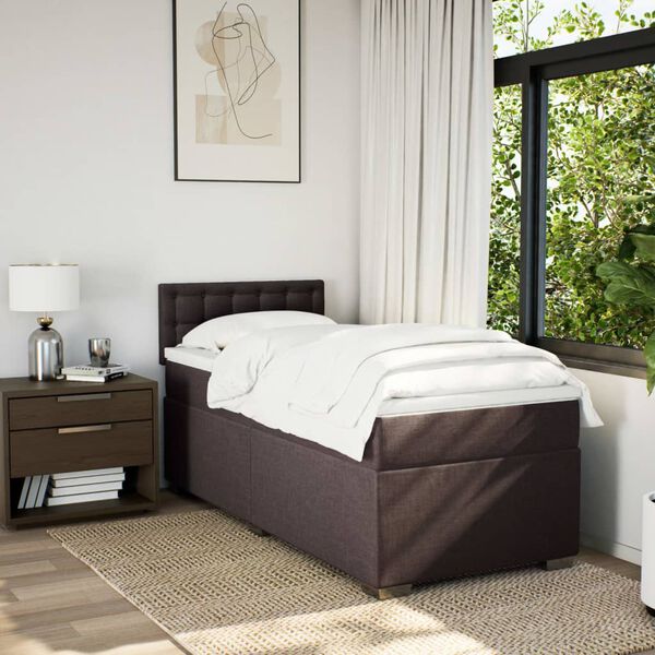vidaXL Box Spring Bed with Mattress Dark Brown 90x200 cm Fabric