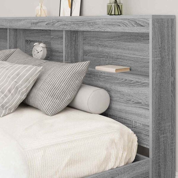 vidaXL Storage Headboard with Shelf Grey Sonoma 180 cm Engineered Wood