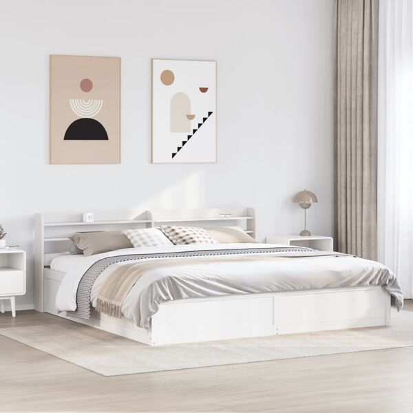 vidaXL Bed Frame with Headboard White 200x200 cm Solid Wood Pine
